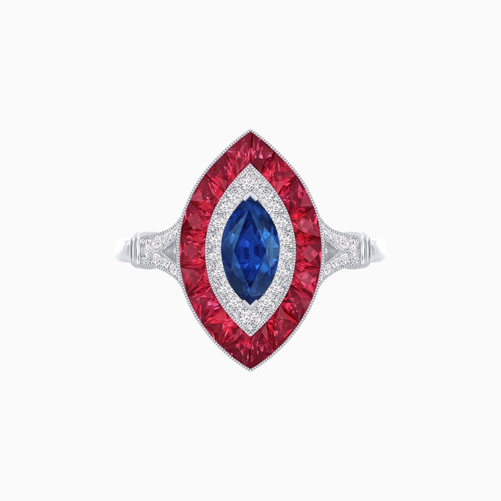 Marquise Cut Center Stone Double Halo Ring Mounting with French Cut Gemstone Accents - Shahin Jewelry