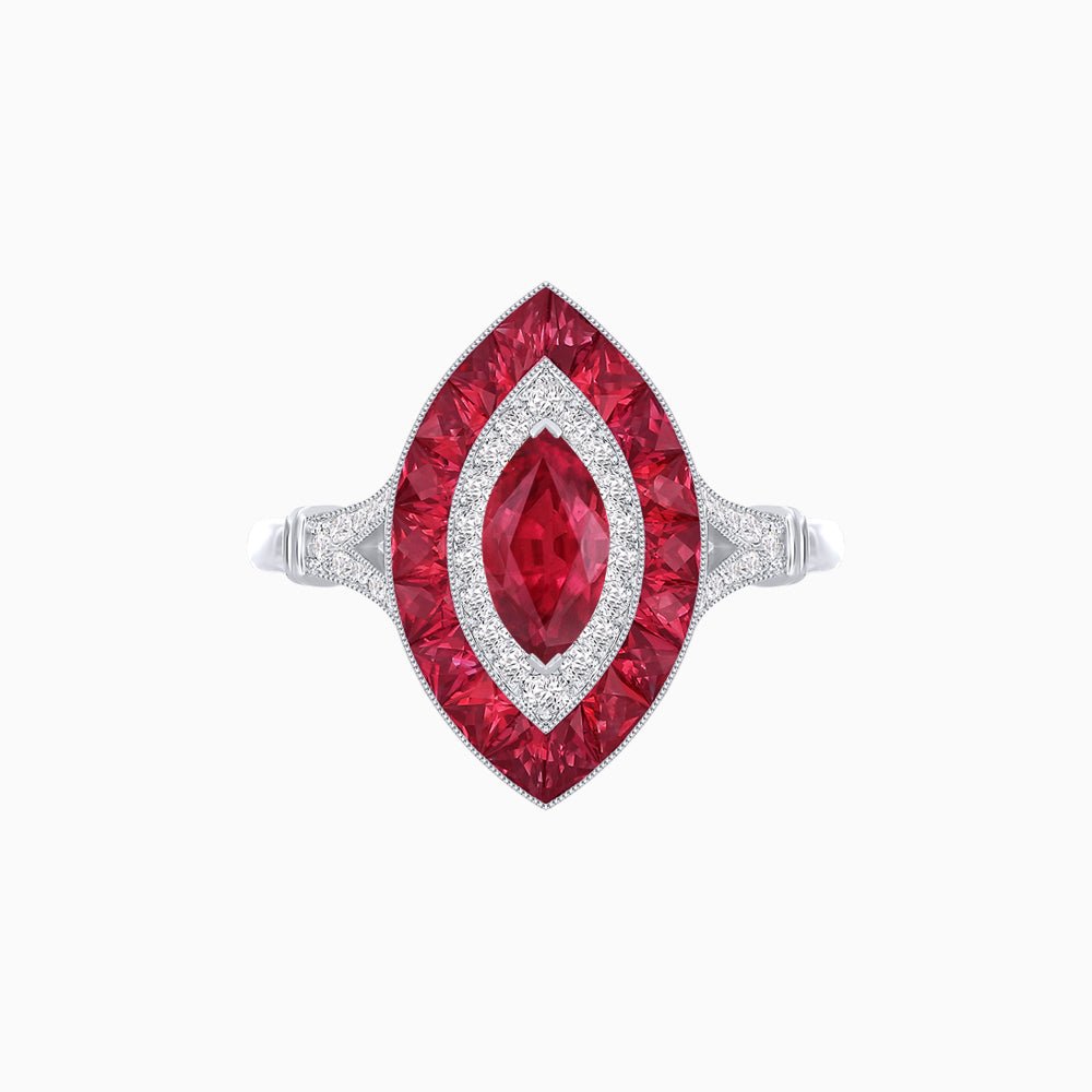 Marquise Cut Center Stone Double Halo Ring Mounting with French Cut Gemstone Accents - Shahin Jewelry