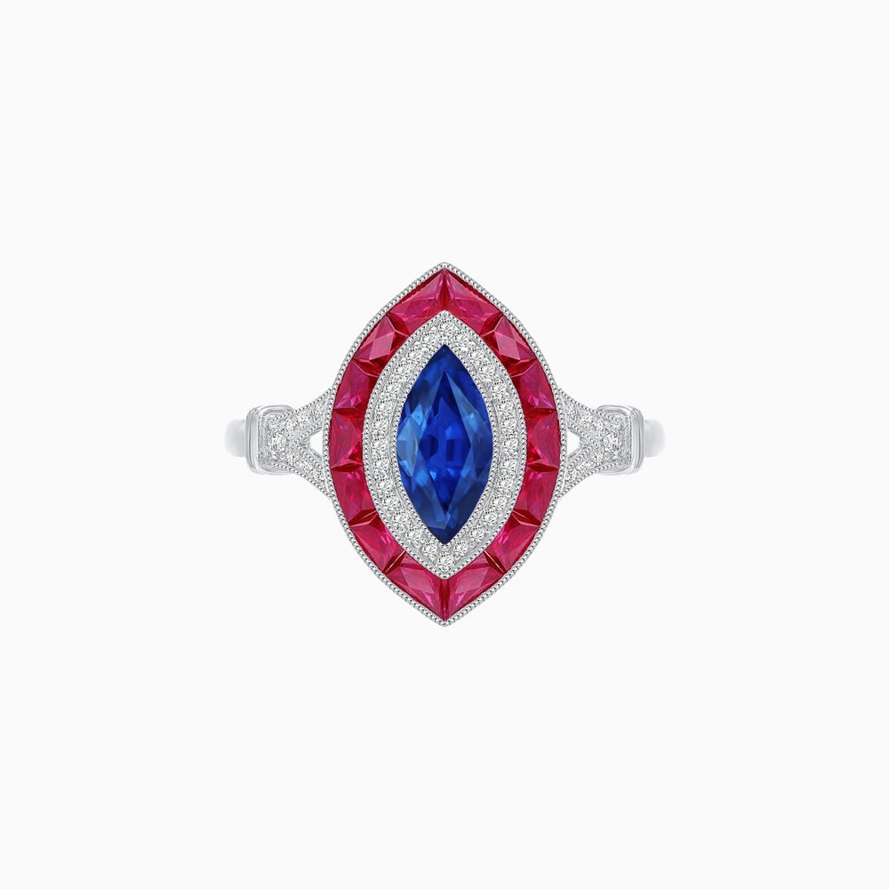 Marquise Cut Center Stone Double Halo Ring Mounting with French Cut Gemstone Accents - Shahin Jewelry