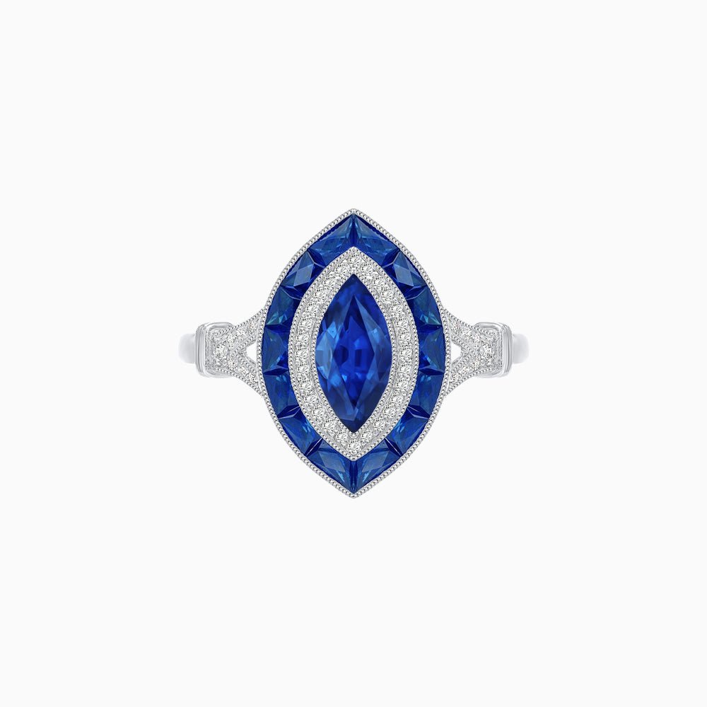 Marquise Cut Center Stone Double Halo Ring Mounting with French Cut Gemstone Accents - Shahin Jewelry