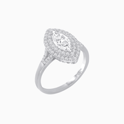 Marquise Cut Ring with Double Diamond Halo and Diamond-Accented Shoulders - Shahin Jewelry