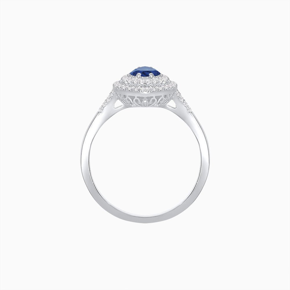 Marquise Cut Ring with Double Diamond Halo and Diamond-Accented Shoulders - Shahin Jewelry