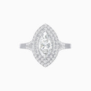 Marquise Cut Ring with Double Diamond Halo and Diamond-Accented Shoulders - Shahin Jewelry