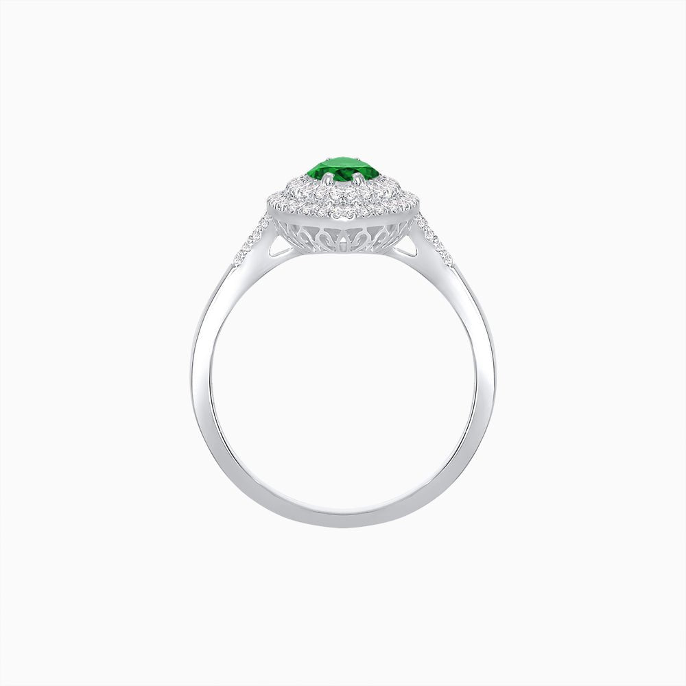 Marquise Cut Ring with Double Diamond Halo and Diamond-Accented Shoulders - Shahin Jewelry