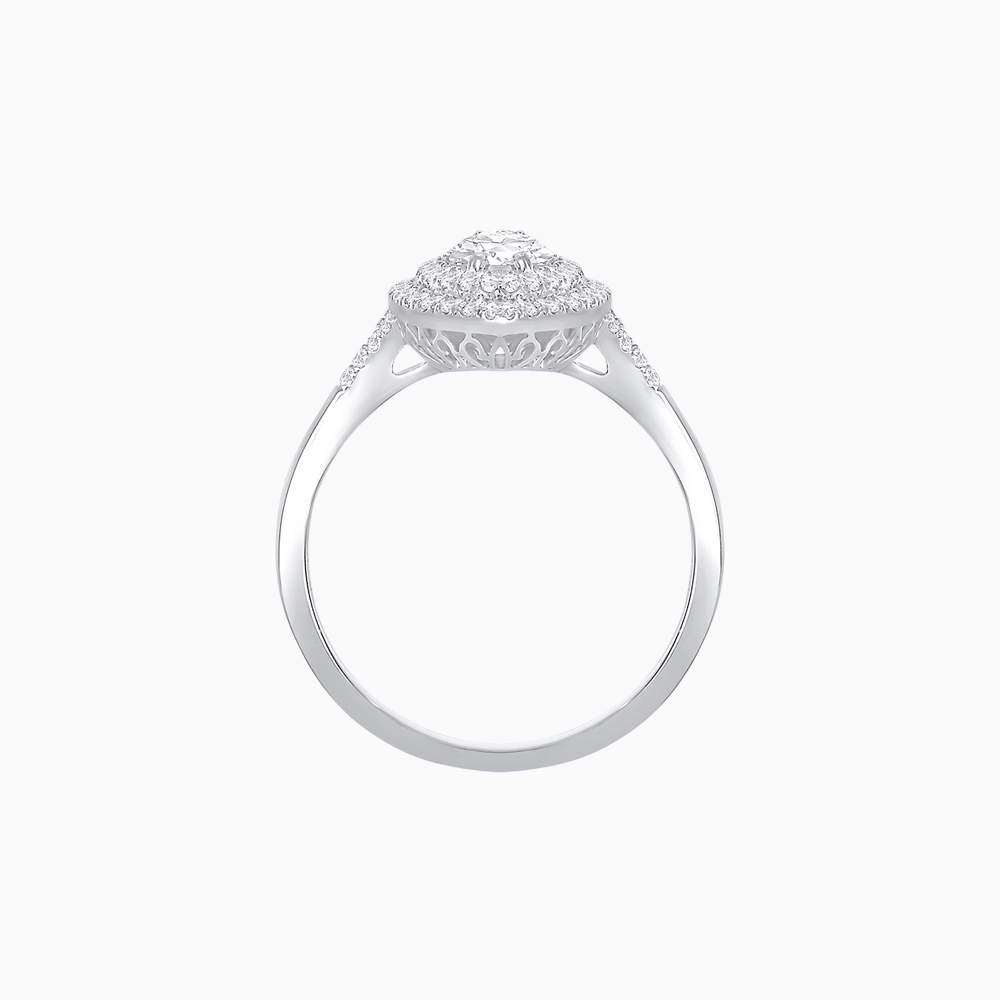 Marquise Cut Ring with Double Diamond Halo and Diamond-Accented Shoulders - Shahin Jewelry