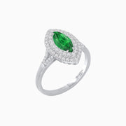 Marquise Cut Ring with Double Diamond Halo and Diamond-Accented Shoulders - Shahin Jewelry