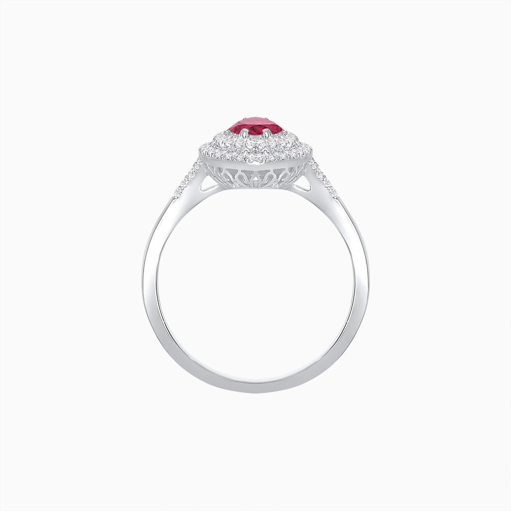 Marquise Cut Ring with Double Diamond Halo and Diamond-Accented Shoulders - Shahin Jewelry