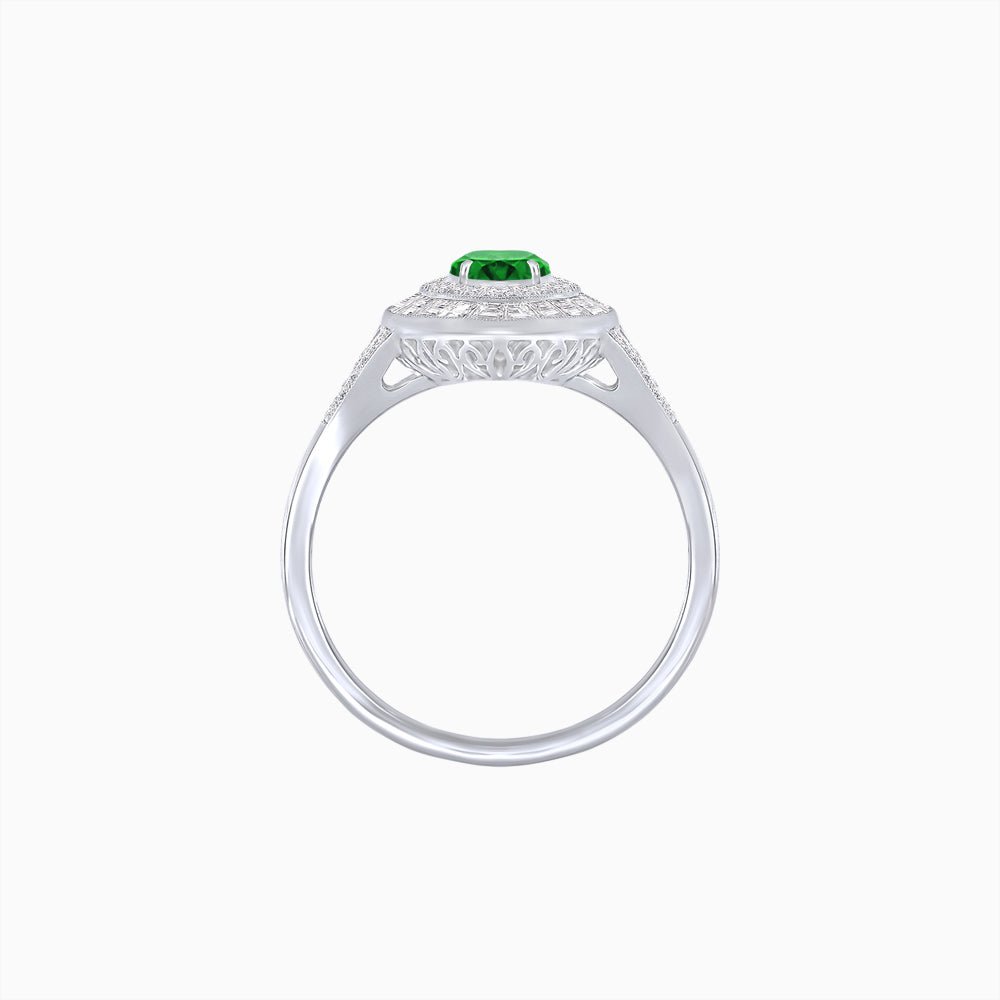 Marquise Diamond Double Halo Ring with Baguette Frame - Shahin Jewelry