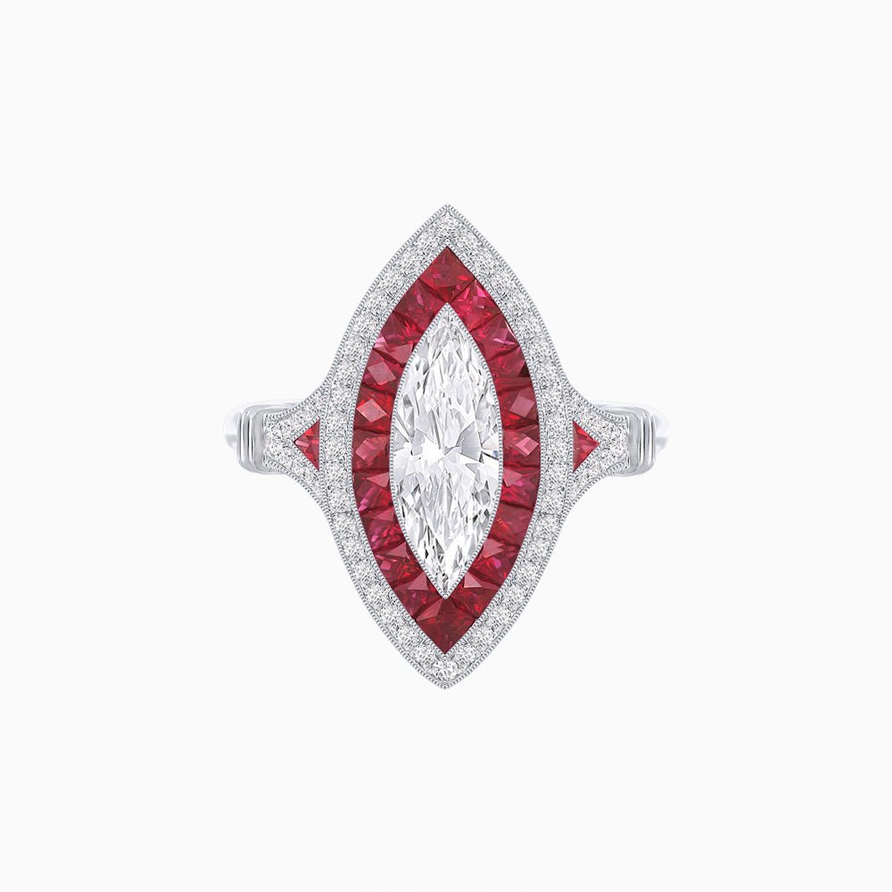 Marquise Halo Vintage - Inspired Mounting Ring with Diamond & Gemstones - Shahin Jewelry