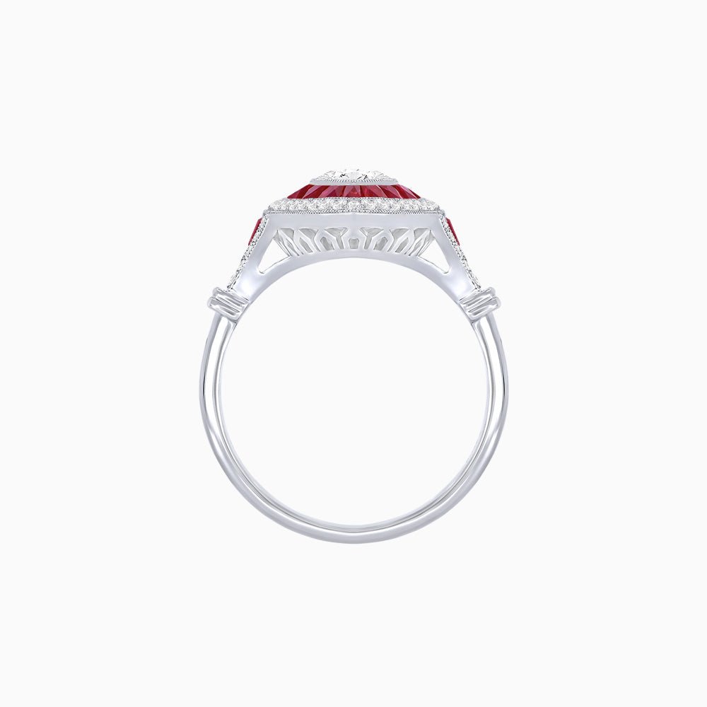 Marquise Halo Vintage - Inspired Mounting Ring with Diamond & Gemstones - Shahin Jewelry