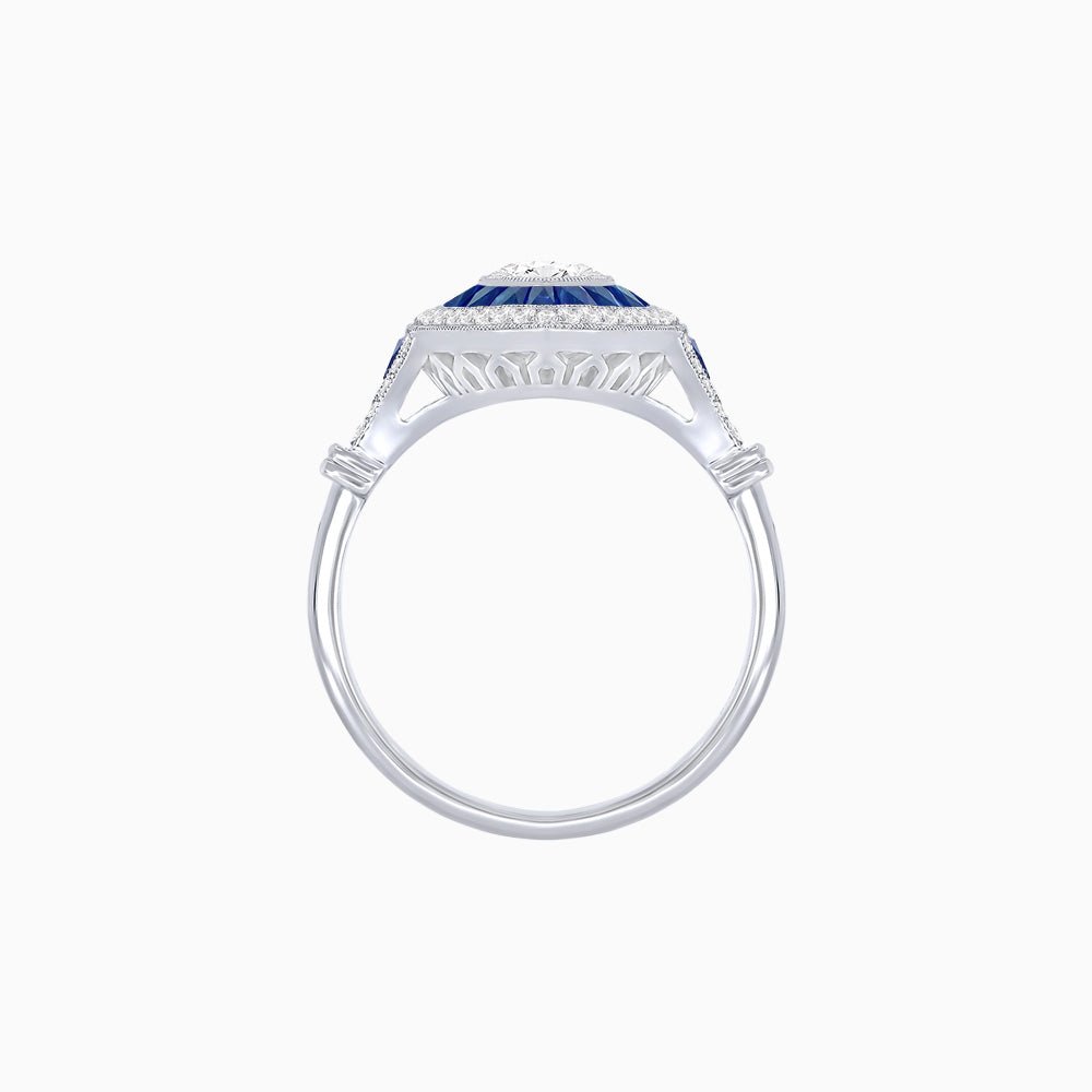 Marquise Halo Vintage - Inspired Mounting Ring with Diamond & Gemstones - Shahin Jewelry