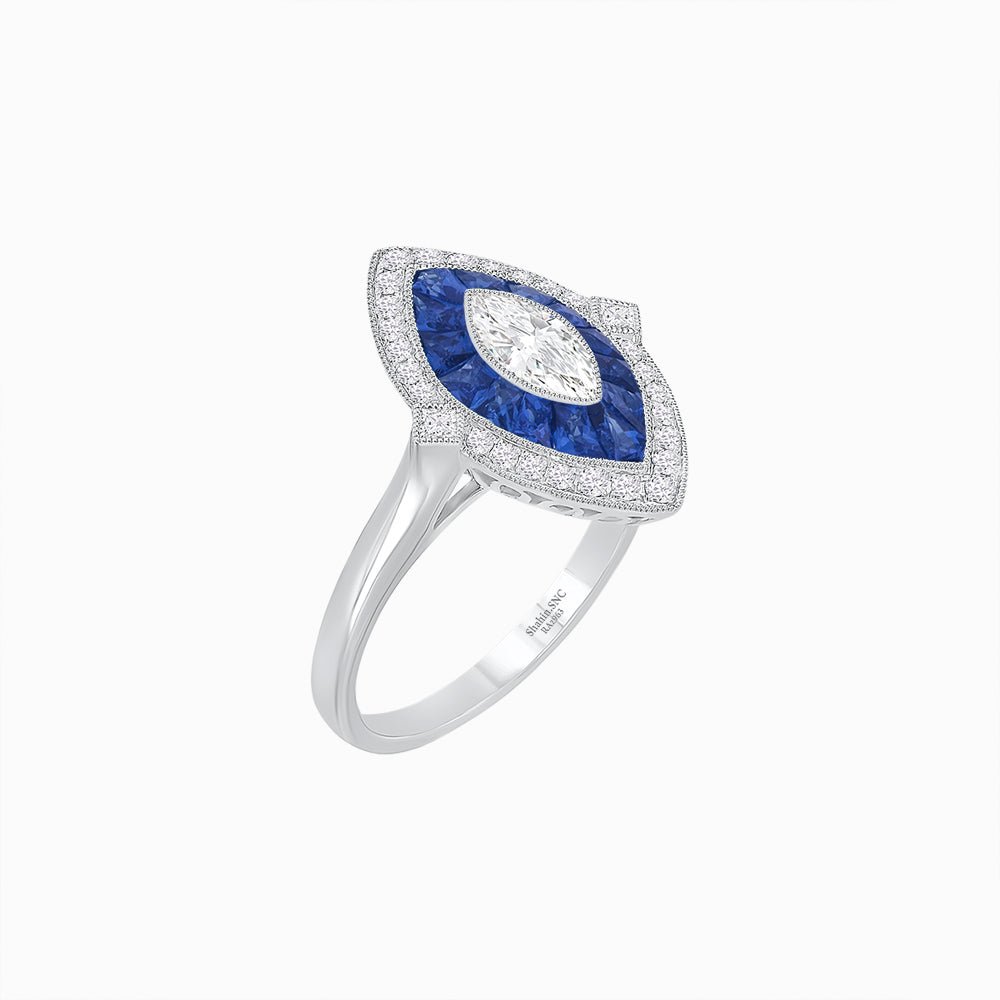 Marquise Shape Art Deco Style Diamond Ring - Shahin Jewelry