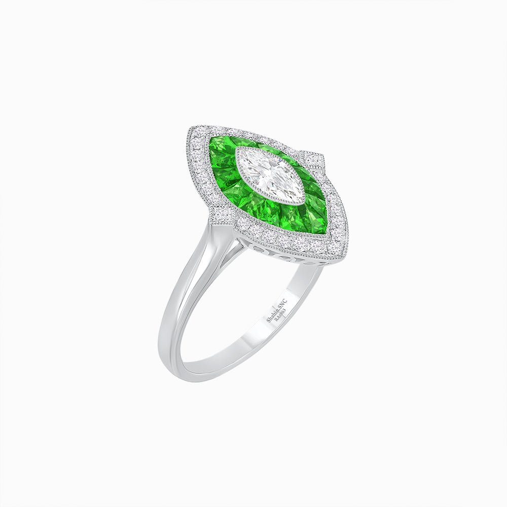 Marquise Shape Art Deco Style Diamond Ring - Shahin Jewelry