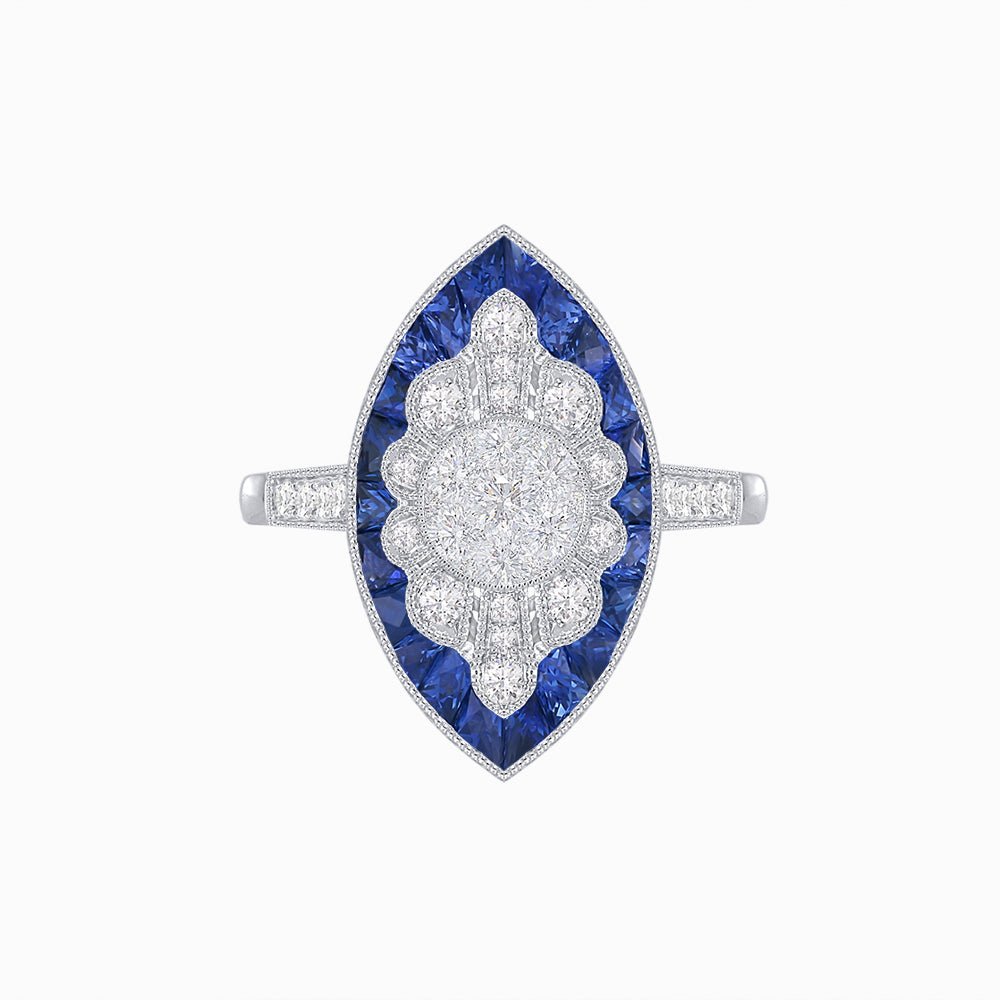 Marquise Shaped Antique Inspired Filigree Illusion Setting Ring - Shahin Jewelry