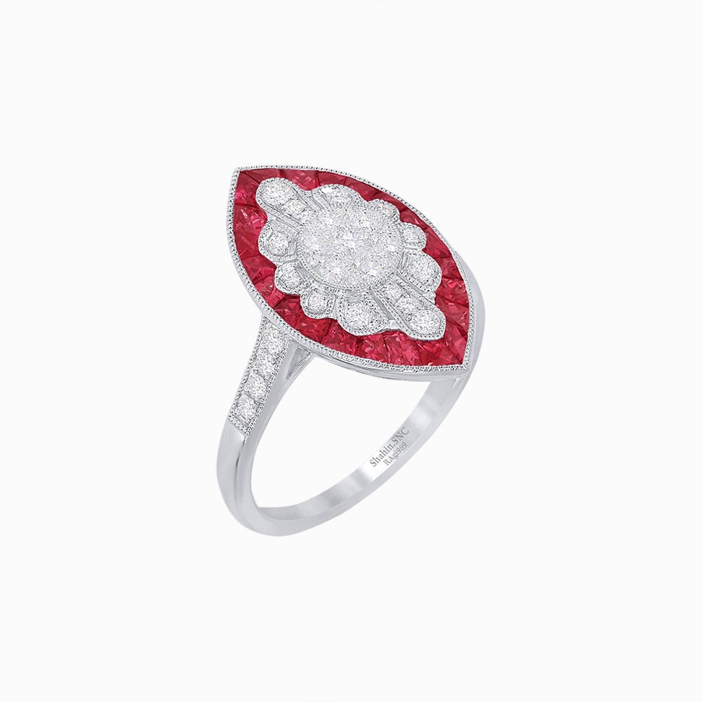 Marquise Shaped Antique Inspired Filigree Illusion Setting Ring - Shahin Jewelry