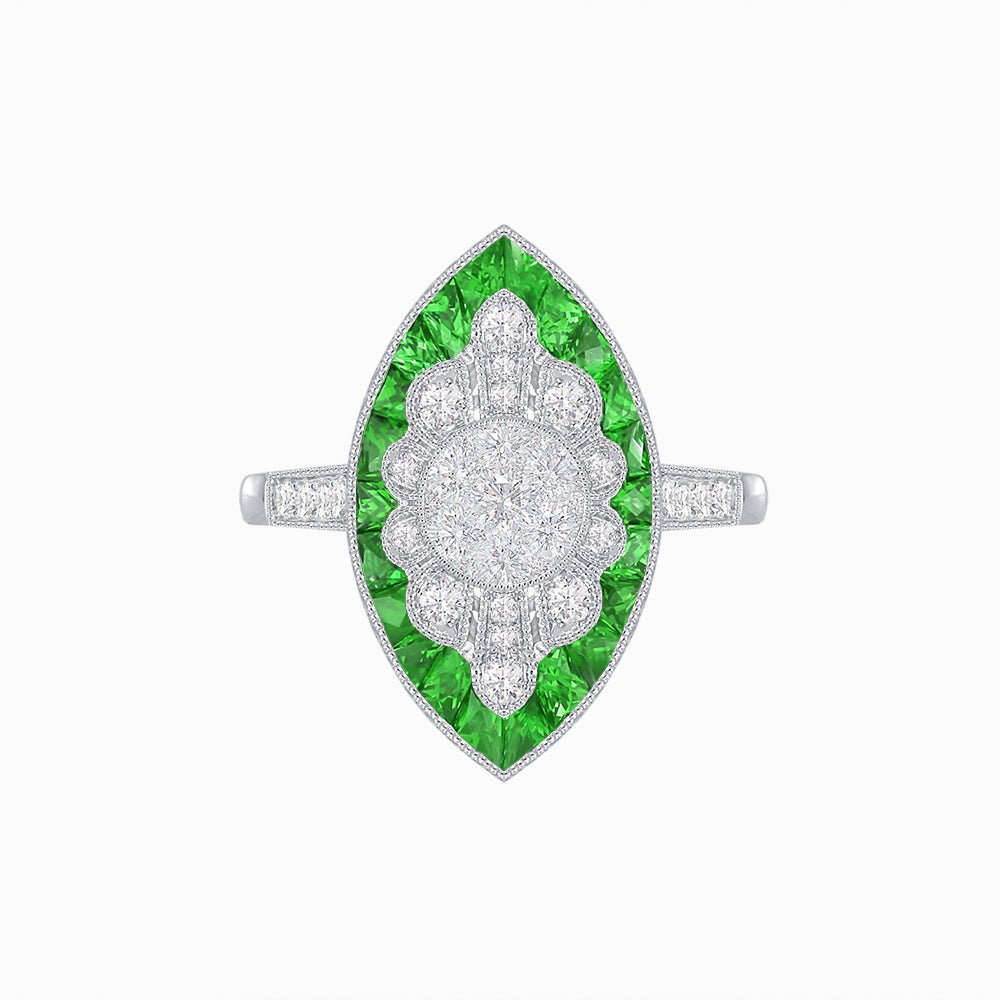 Marquise Shaped Antique Inspired Filigree Illusion Setting Ring - Shahin Jewelry