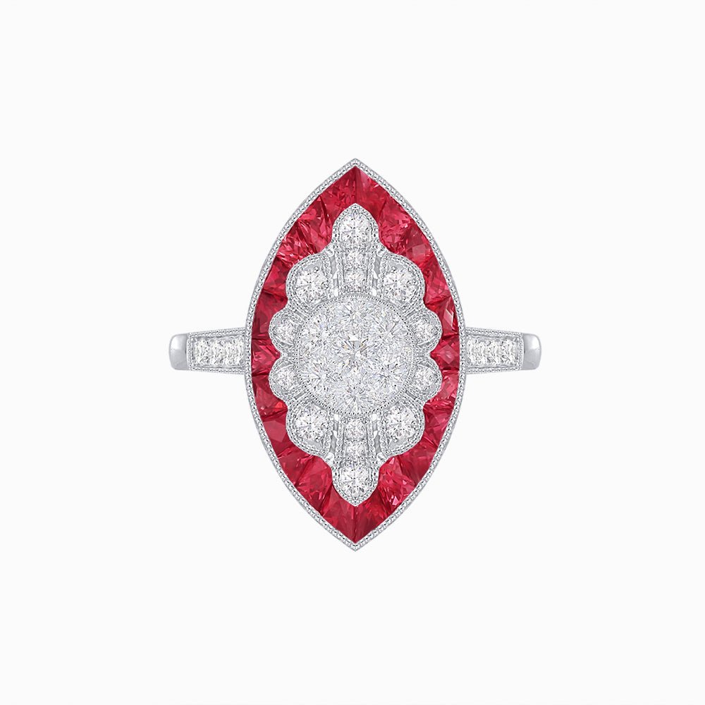 Marquise Shaped Antique Inspired Filigree Illusion Setting Ring - Shahin Jewelry