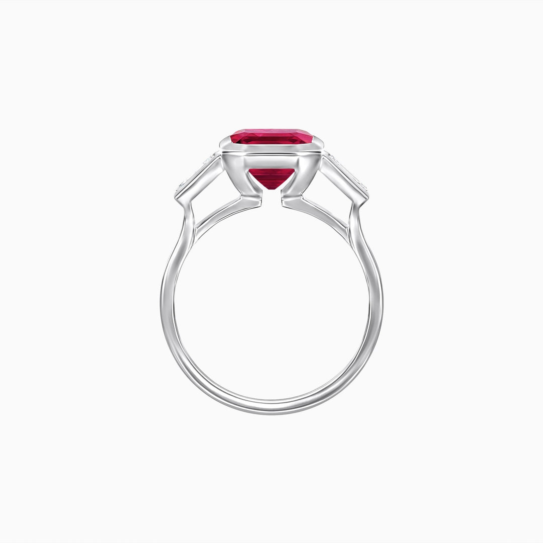 Modern Art Deco Inspired Emerald-Cut Bezel Engagement Ring with Tapered Baguette Side Stones - Shahin Jewelry