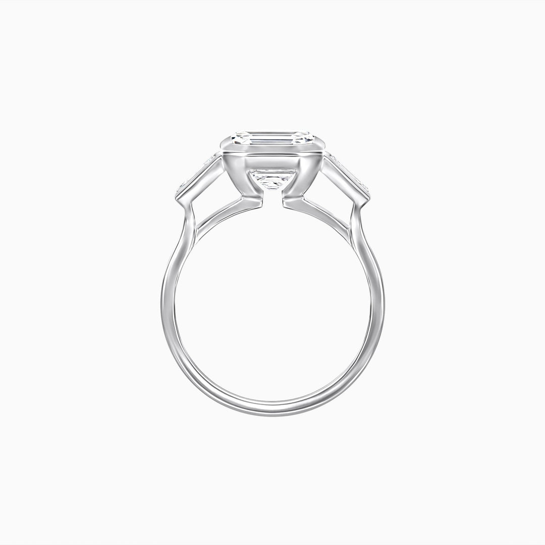 Modern Art Deco Inspired Emerald-Cut Bezel Engagement Ring with Tapered Baguette Side Stones - Shahin Jewelry