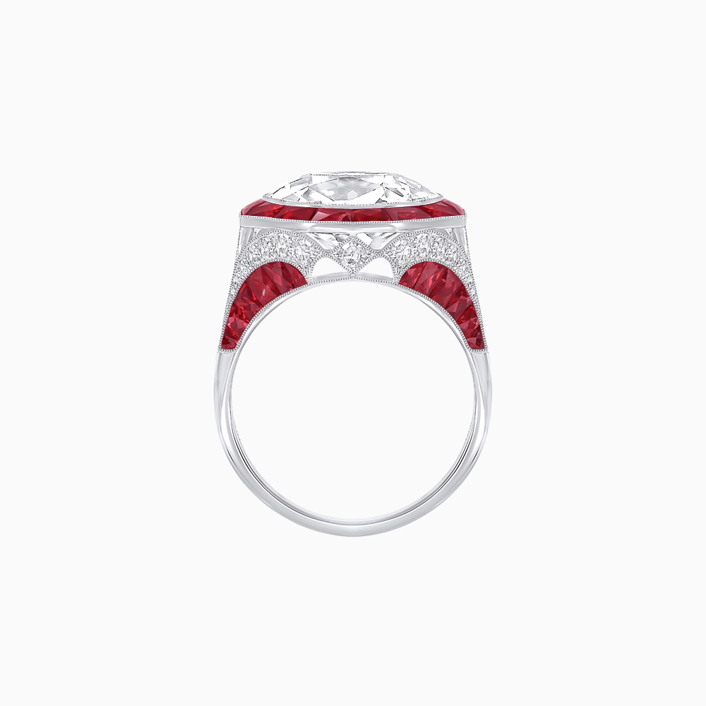 One-of-a-Kind Art Deco Style Round Cut Ring with French-Cut Gemstone Halo - Shahin Jewelry