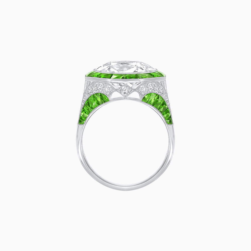 One-of-a-Kind Art Deco Style Round Cut Ring with French-Cut Gemstone Halo - Shahin Jewelry