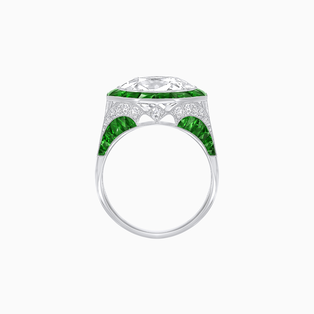 One-of-a-Kind Art Deco Style Round Cut Ring with French-Cut Gemstone Halo - Shahin Jewelry