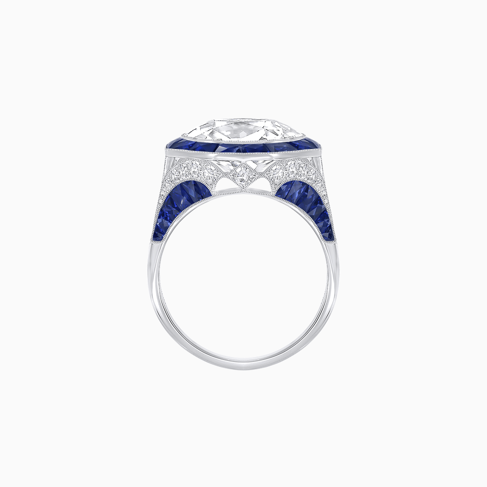 One-of-a-Kind Art Deco Style Round Cut Ring with French-Cut Gemstone Halo - Shahin Jewelry