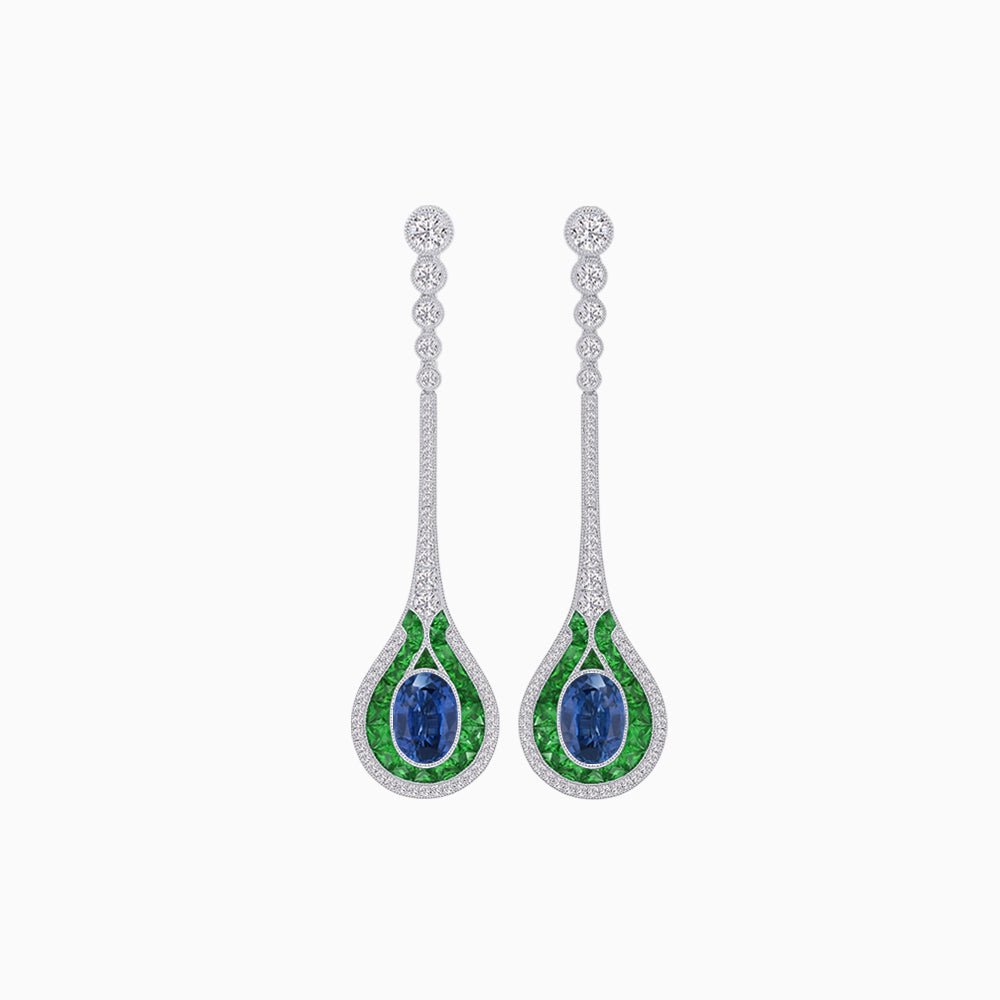 Ottoman Style Tulip Earrings Oval Mounting with Diamond and Gemstone - Shahin Jewelry