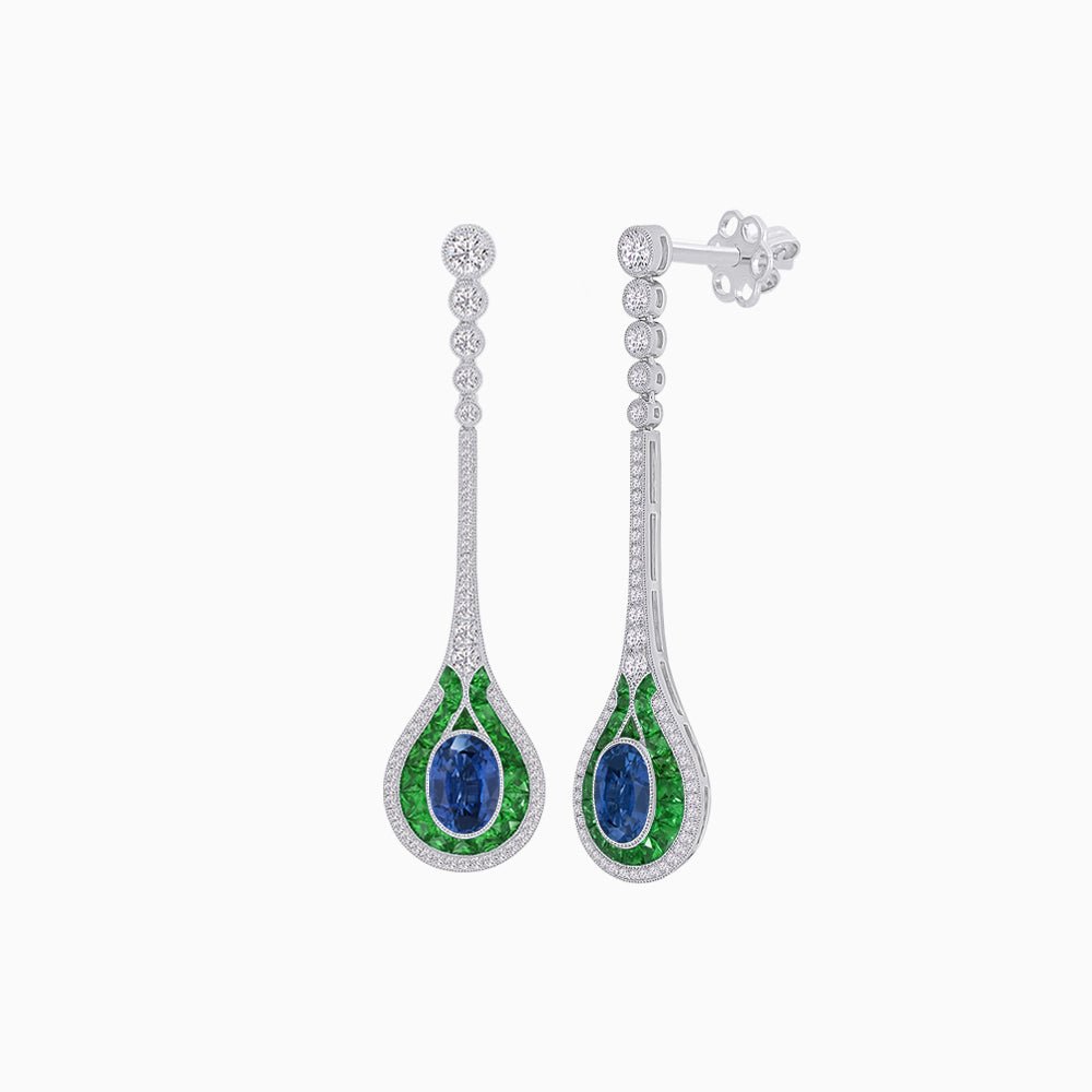 Ottoman Style Tulip Earrings Oval Mounting with Diamond and Gemstone - Shahin Jewelry