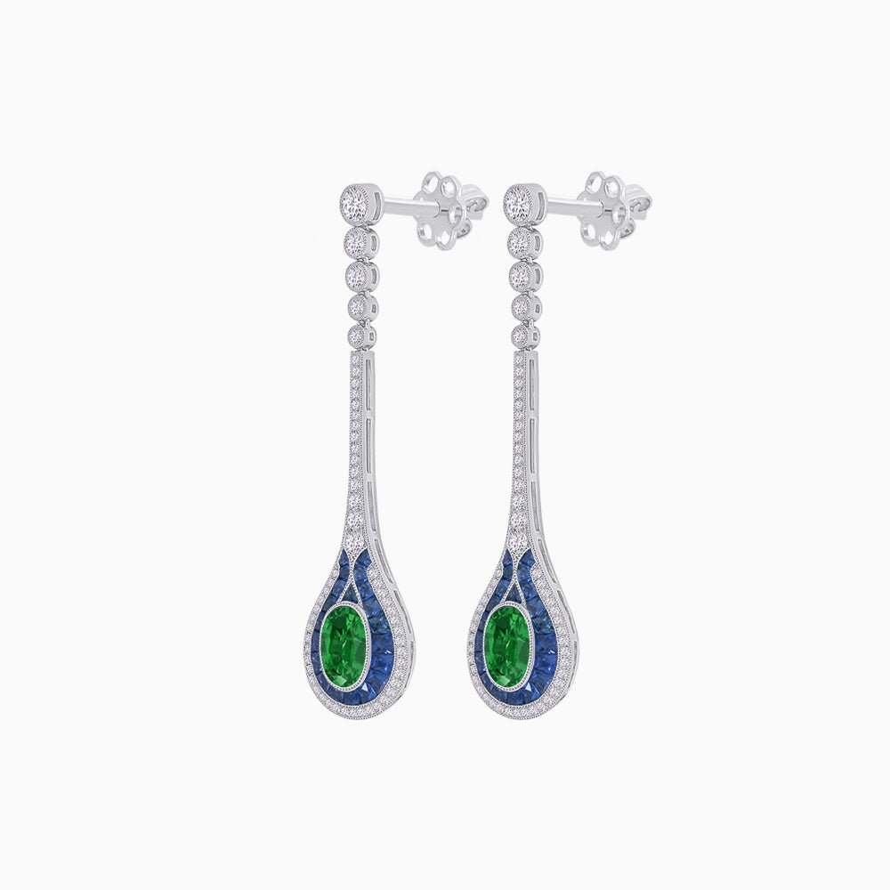 Ottoman Style Tulip Earrings Oval Mounting with Diamond and Gemstone - Shahin Jewelry