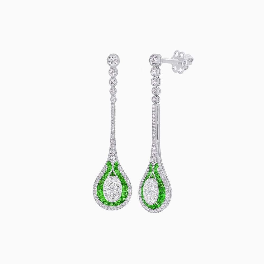 Ottoman Style Tulip Earrings Oval Mounting with Diamond and Gemstone - Shahin Jewelry