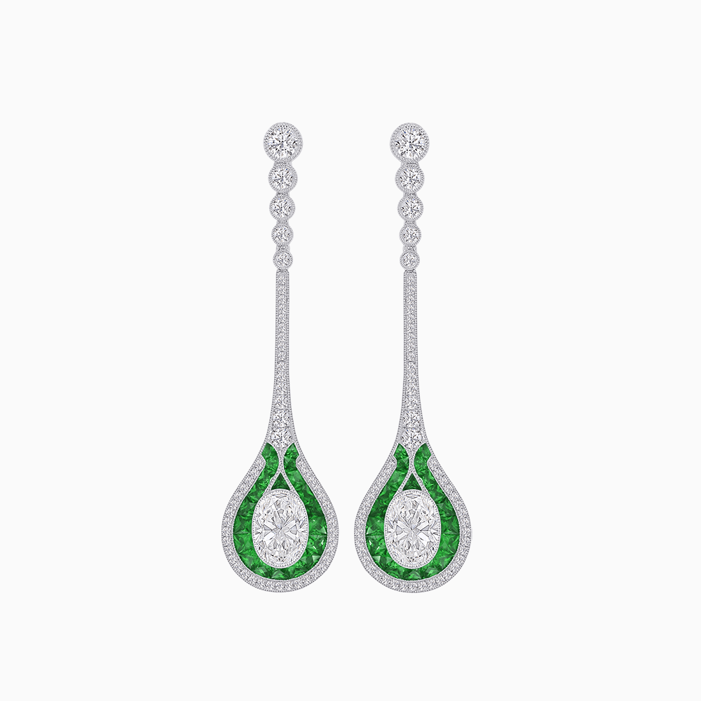 Ottoman Style Tulip Earrings Oval Mounting with Diamond and Gemstone - Shahin Jewelry
