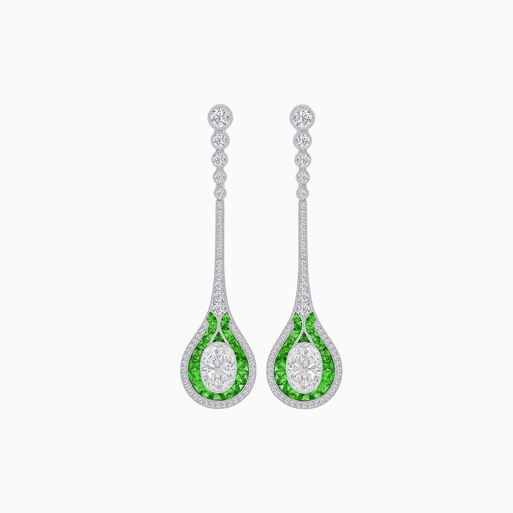 Ottoman Style Tulip Earrings Oval Mounting with Diamond and Gemstone - Shahin Jewelry