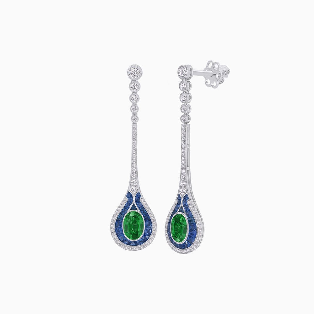 Ottoman Style Tulip Earrings Oval Mounting with Diamond and Gemstone - Shahin Jewelry