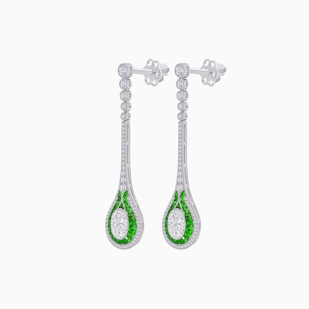 Ottoman Style Tulip Earrings Oval Mounting with Diamond and Gemstone - Shahin Jewelry