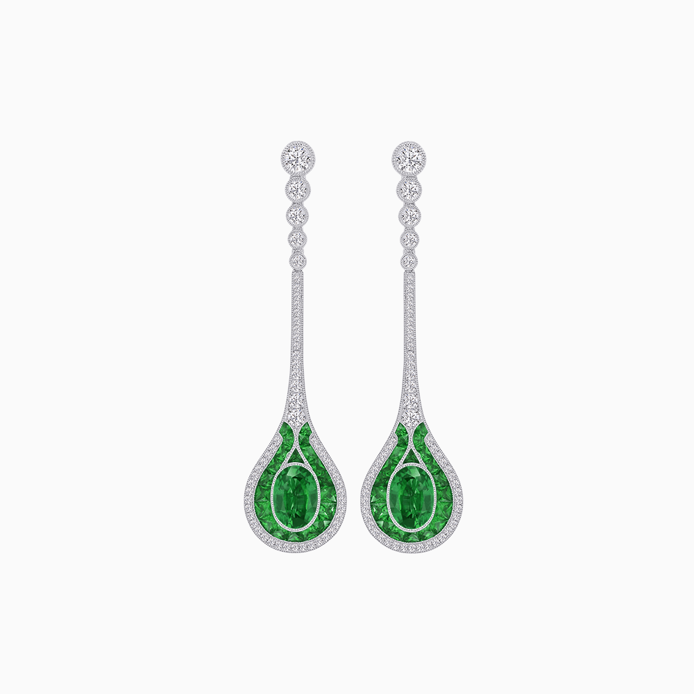 Ottoman Style Tulip Earrings Oval Mounting with Diamond and Gemstone - Shahin Jewelry