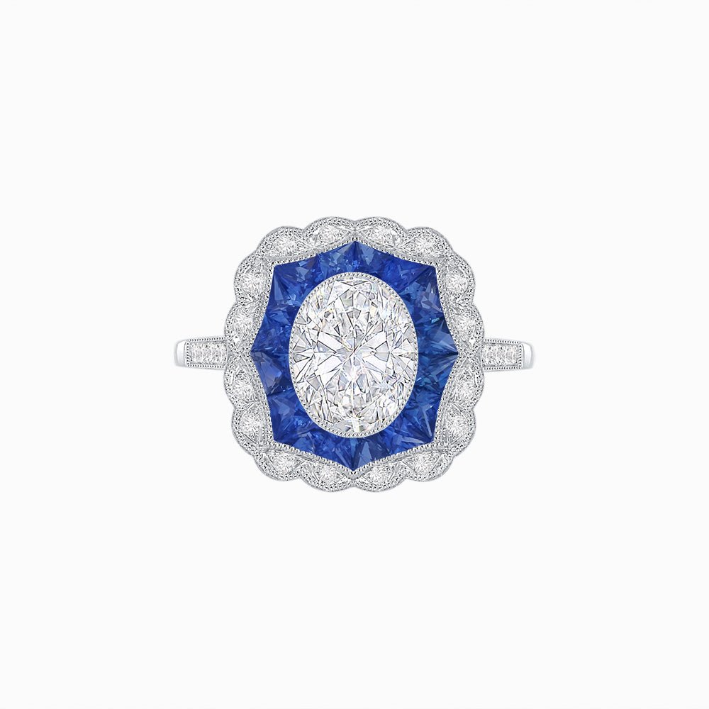 Oval - Cut Art Deco Floral Radiance Ring - Shahin Jewelry