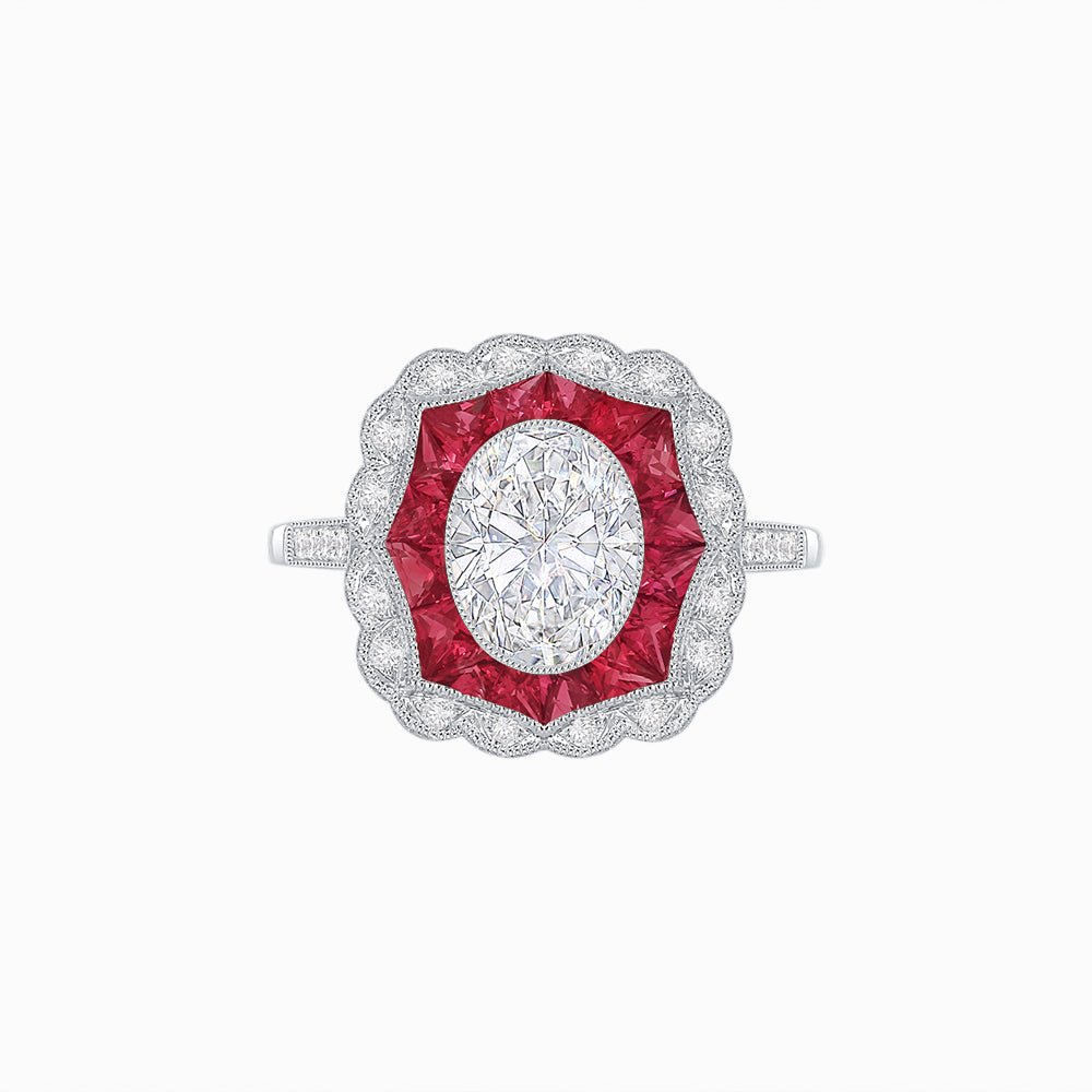 Oval - Cut Art Deco Floral Radiance Ring - Shahin Jewelry