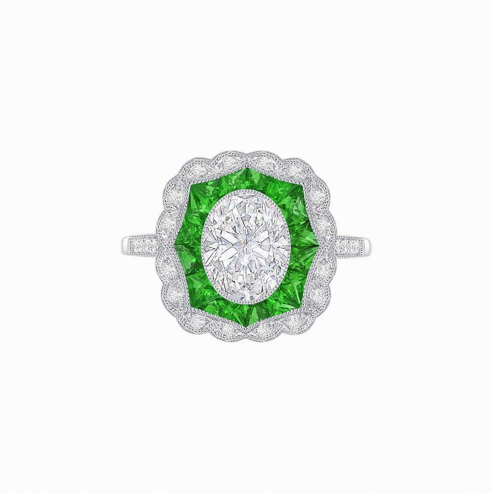 Oval - Cut Art Deco Floral Radiance Ring - Shahin Jewelry