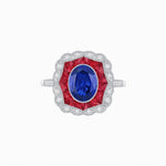 Load image into Gallery viewer, Oval-Cut Art Deco Floral Radiance Ring with Diamond and Gemstone - Shahin Jewelry