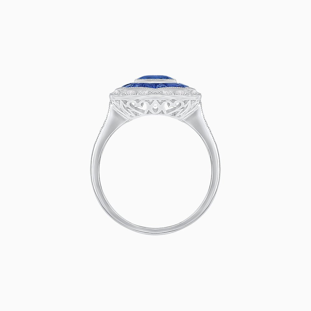 Oval-Cut Art Deco Floral Radiance Ring with Diamond and Gemstone - Shahin Jewelry