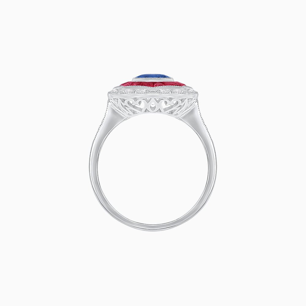 Oval-Cut Art Deco Floral Radiance Ring with Diamond and Gemstone - Shahin Jewelry