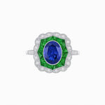 Load image into Gallery viewer, Oval-Cut Art Deco Floral Radiance Ring with Diamond and Gemstone - Shahin Jewelry
