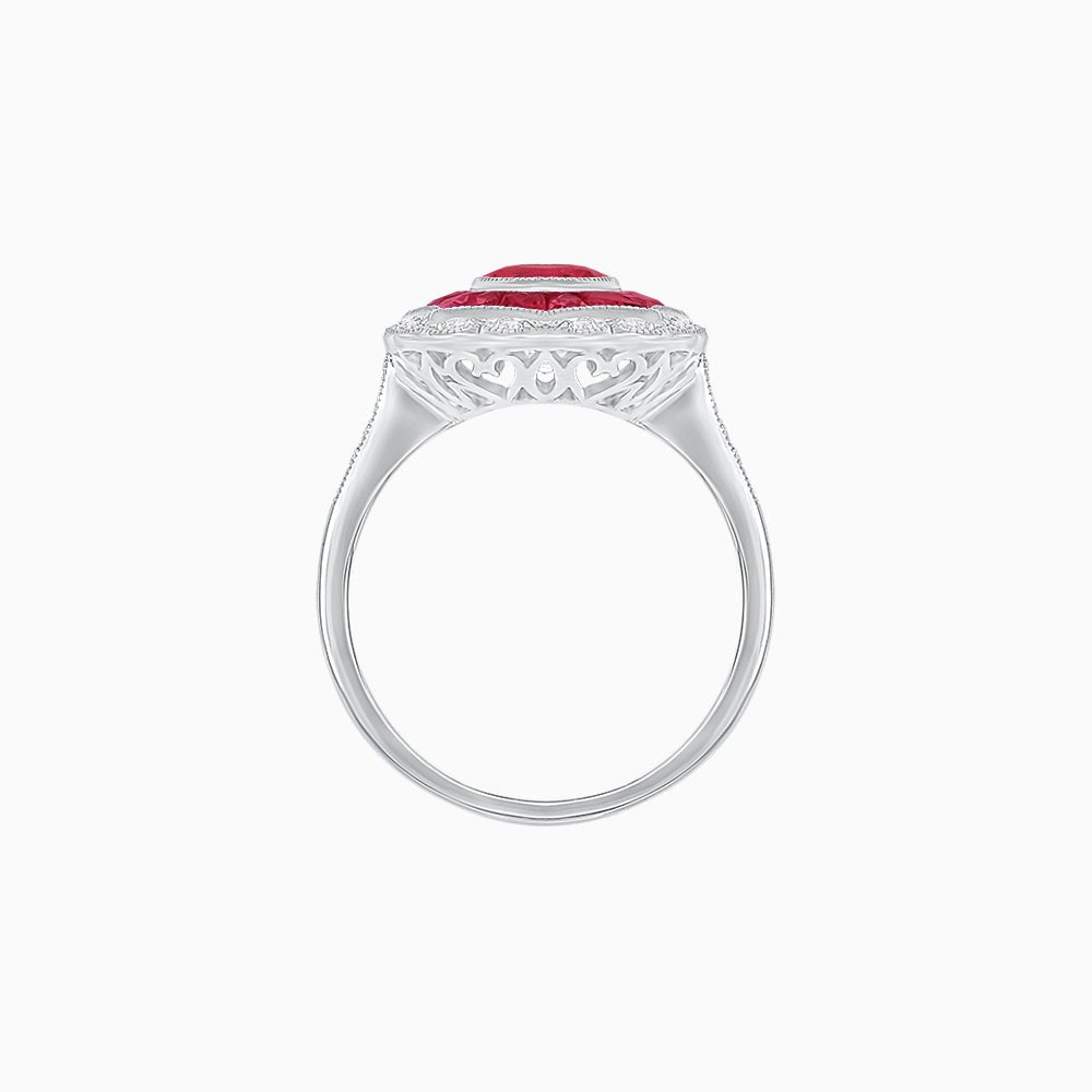 Oval-Cut Art Deco Floral Radiance Ring with Diamond and Gemstone - Shahin Jewelry