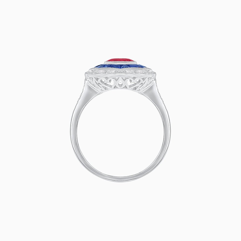 Oval-Cut Art Deco Floral Radiance Ring with Diamond and Gemstone - Shahin Jewelry