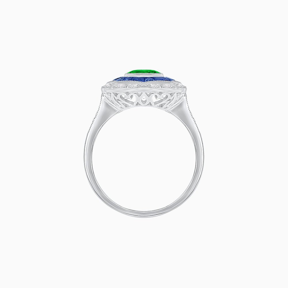 Oval-Cut Art Deco Floral Radiance Ring with Diamond and Gemstone - Shahin Jewelry