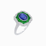Load image into Gallery viewer, Oval-Cut Art Deco Floral Radiance Ring with Diamond and Gemstone - Shahin Jewelry