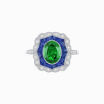 Load image into Gallery viewer, Oval-Cut Art Deco Floral Radiance Ring with Diamond and Gemstone - Shahin Jewelry