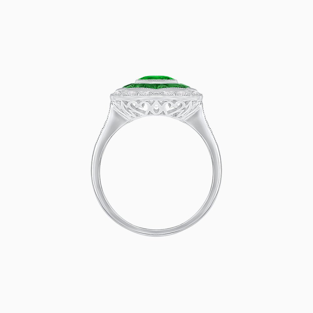 Oval-Cut Art Deco Floral Radiance Ring with Diamond and Gemstone - Shahin Jewelry