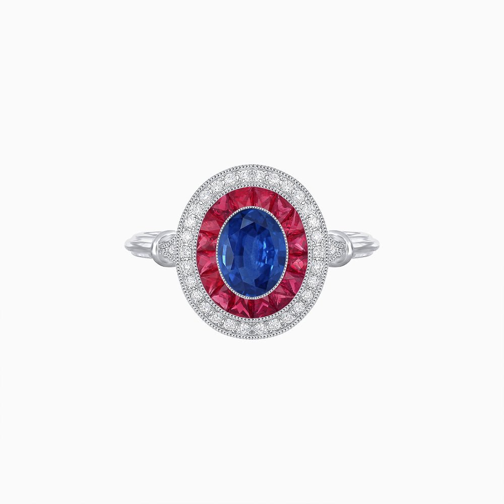Oval Cut Center Stone Double Halo Ring Mounting with French Cut Gemstone Accents - Shahin Jewelry